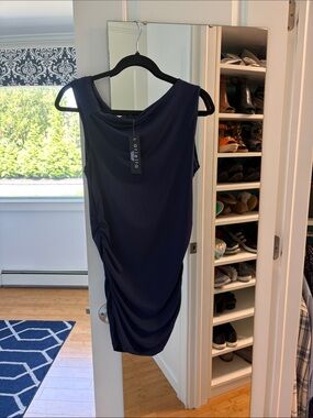 NWT Ariella Navy Draped Ruched Dress